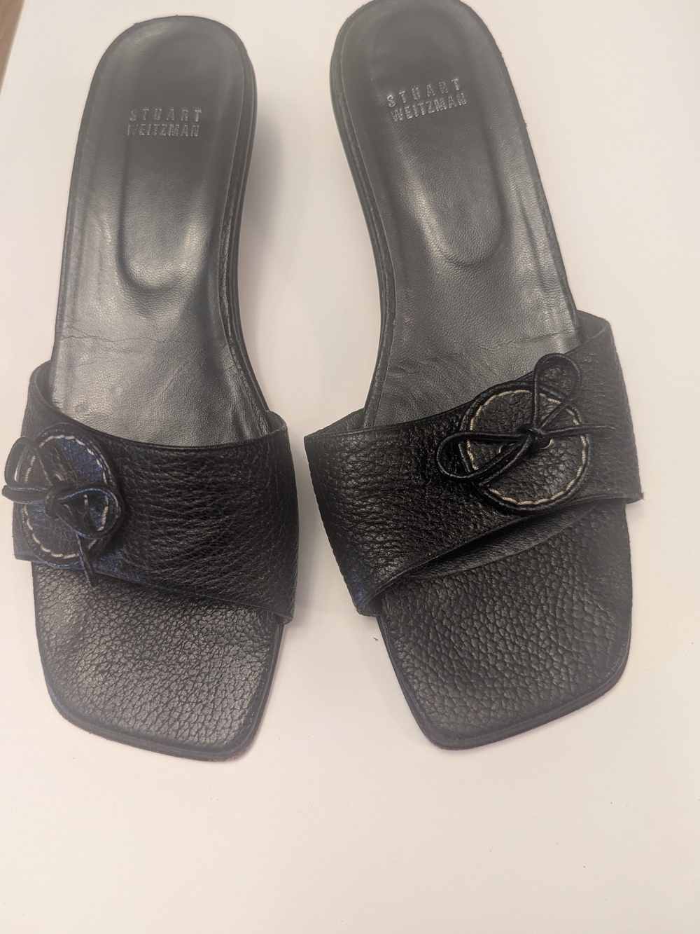 Stuart Weitzman Black Leather Knotted Slide Mules